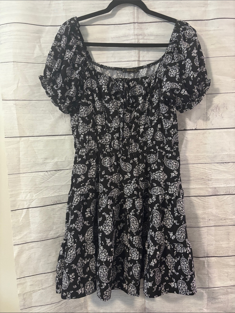 Black Floral Smocked Mini Dress - Women's